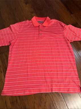 Pebble Beach Coral and White Stripe Polo Shirt
